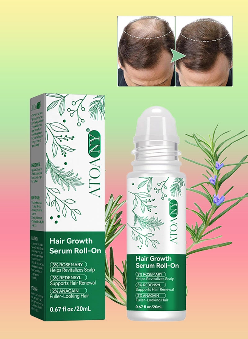 ATOANY Hair Growth Serum Roll on with Rosemary Promotes Hair Regrowth and Slows Hair Loss Thicker and Stronger Hair Growth Prevents Hair Fall and Stimulates Hair Follicles Rosemary Hair Serum 20ml - Image 1